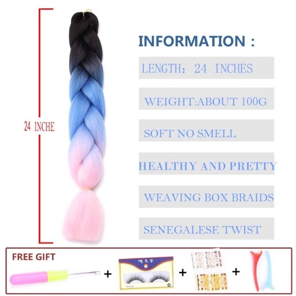 5 packs of Black blue pink ombré braiding hair NWT main image 8